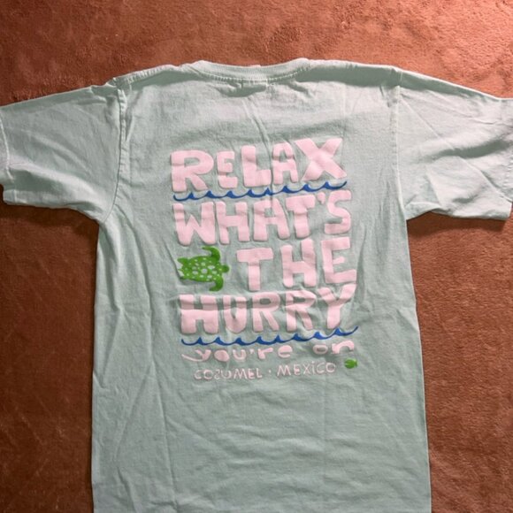 Cozumel Mexico Small Mint Green 'Relax What's The Hurry' Short Sleeve Shirt (T) - Picture 1 of 5